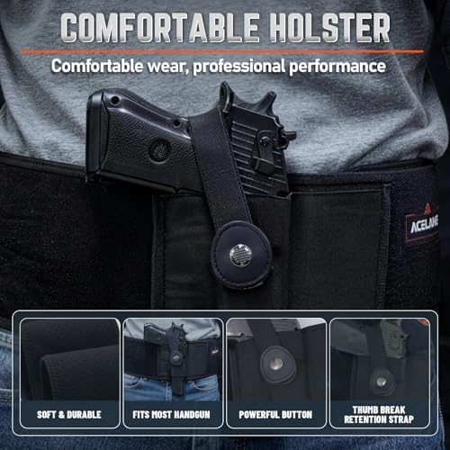 Acelane Belly Band Holster for Concealed Carry Gun Holster Tactical Elastic Waist Pistols Adjustable Belly Wrap Mag Pouch Fits Firearm Handgun Revolvers for Men & Women
