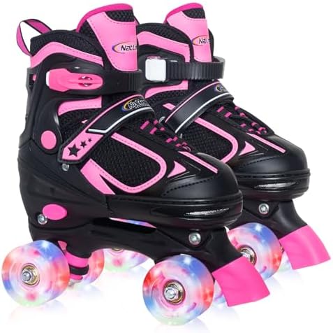 Nattork Kids Roller Skates for Boys Girls Kids, 4 Sizes Adjustable Quad Skates with All Light up Wheels - Birthday Gift for Indoor Outdoor Sports