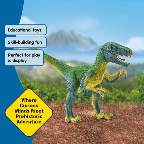 schleich Dinosaurs - Velociraptor Figurine with Movable Jaw and Arms - Realistic Raptor Dino Toy with Feathered Body and Claws - Durable Dinosaur