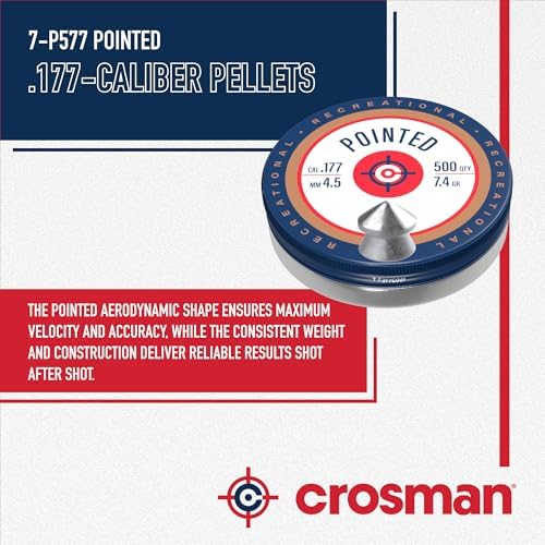 Crosman .177-Caliber Pointed Lead Pellets for Air Rifles and Air Pistols - 500 Count Tin - Lead