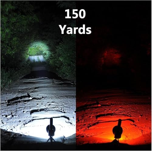 BIGSUN Q953 Rechargeable Spotlight,100000 High Lumen LED Flashlightv with COB Flood Light, Built-in 10,000 mAh Li-Ion Battery for Patrol, Working, Hunting, Red Lens and Tripod
