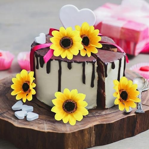 25PCS Fake Sunflowers Heads, 2.8" Artificial Silk Flowers | DIY Crafts Wedding Home Decor, Birthday Party Floral Supplies, Bright Yellow Blooms