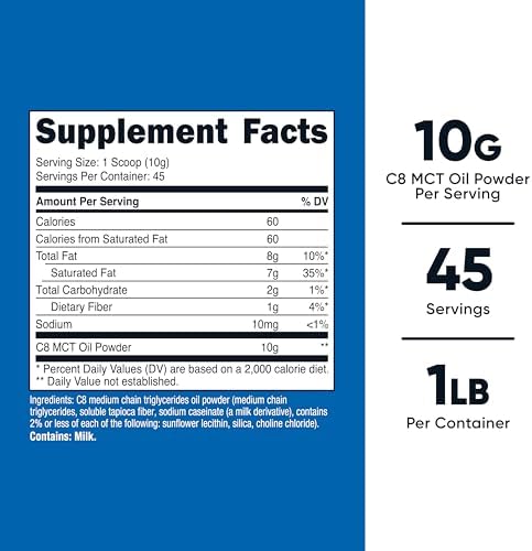 Nutricost C8 MCT Oil Powder 1LB (16.2oz) - 95% C8 MCT Oil Powder