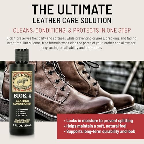 Bick 4 Leather Conditioner & Cleaner, Won't Darken Boots, Couch, Bags 8 oz | Made in USA, For Shoes, Furniture, Jackets, Auto Interiors, Apparel & Accessories