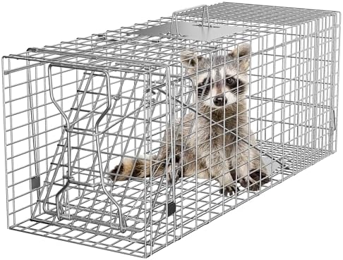 24" x 7.5" x 8" Small Live Animal Trap Steel Cage Catch and Release One Door Humane Rodent Cage Trap for Little Rabbits/Stray Cats/Squirrel/Skunk/Mink/Opossum Outdoor Animals