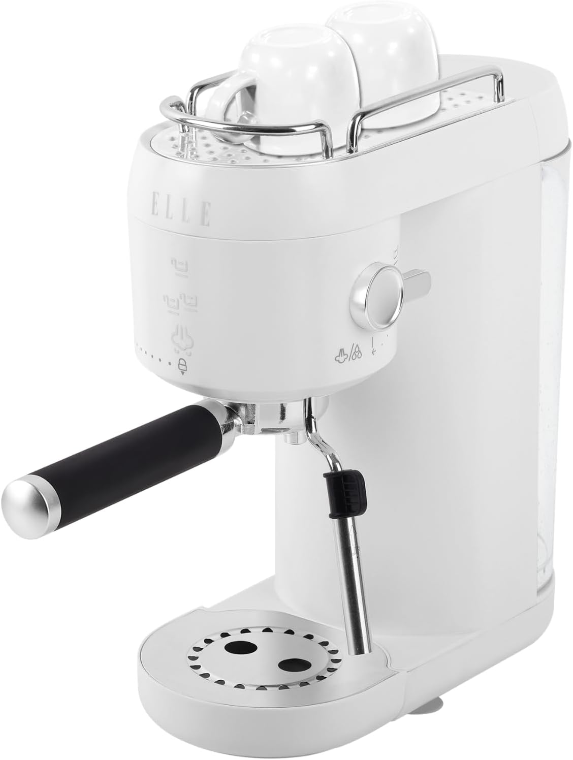 ELLE 1L Espresso Maker Latte and Cappuccino Maker with 20 Bar Pump Pressure and Illuminated Touch Button with Milk Frothing System and Cup Warmer 1400W White