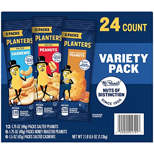 PLANTERS Salted Peanuts, Plant Based Protein Snacks, 1 Oz (48 Ct) | Roasted Salted Nuts Snack Packs. Kosher. Bag. Snacks for Adults. Individual Snacks