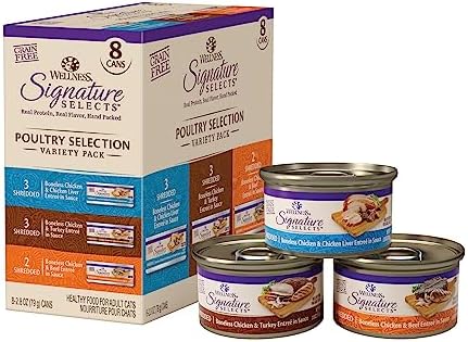 Wellness CORE Signature Selects Variety Pack Adult Canned Wet Cat Food, Natural, Protein Rich, Grain Free, Poultry Recipes, 2.8 oz, Pack of 8 Cans