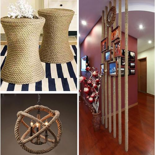 100% Natural Hemp Rope Twisted Jute Rope 100 Feet 1/2 Inch 4 Ply Hemp Ropes All Purpose Cord for Crafts