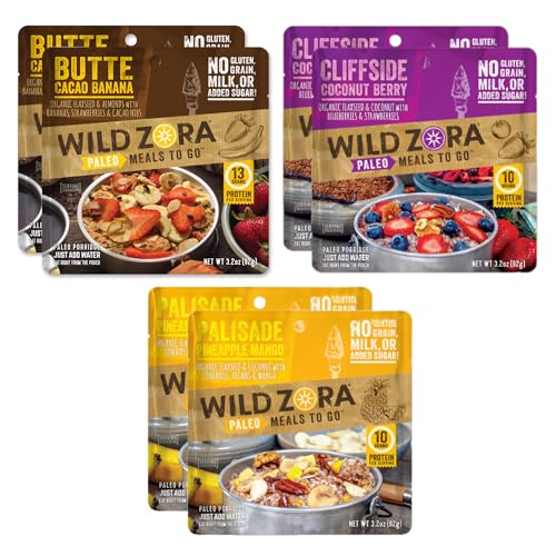 Wild Zora Paleo Freeze Dried Meals for Backpacking & Camping - Healthy Gluten Free & Grain Free Camping Meals/Backpacking Food + No Added Sugar - Great for Travel (Cliffside Coconut Berry 2-Pack)
