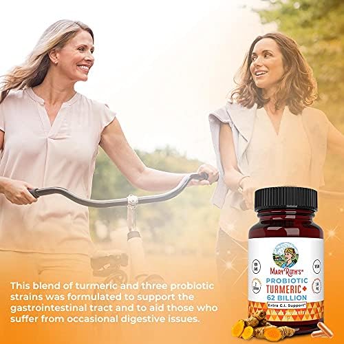 MARYRUTH'S Probiotic Turmeric Curcumin + Extra GI Support, Vegan, 60 Count | 62 Billion CFU, Organic Ingredients Turmeric Complex with Probiotics