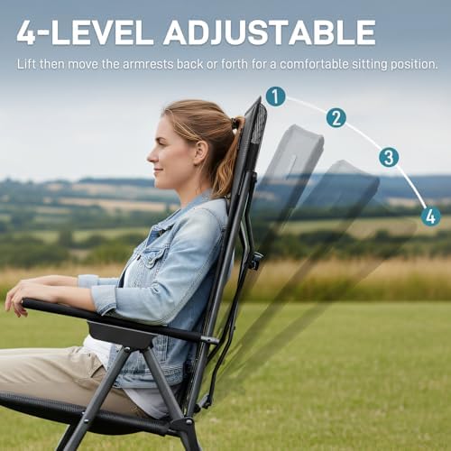 EVER ADVANCED Reclining Camping Chairs for Adult Supports 350lbs Mesh Black | Lightweight, Folding Recliner with Adjustable Back