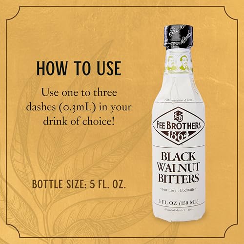 Fee Brothers Black Walnut Cocktail Bitters, 5 fl oz (150ml) | Aromatic Cocktail Mixer & Concentrated Flavoring, Gluten Free, Vegan-Friendly