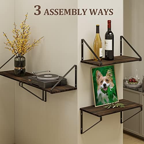 BAMEOS Floating Shelves Rustic Wood Wall Shelf, Small Bookshelf for Living Room, Office, Bedroom, with Metal Bracket