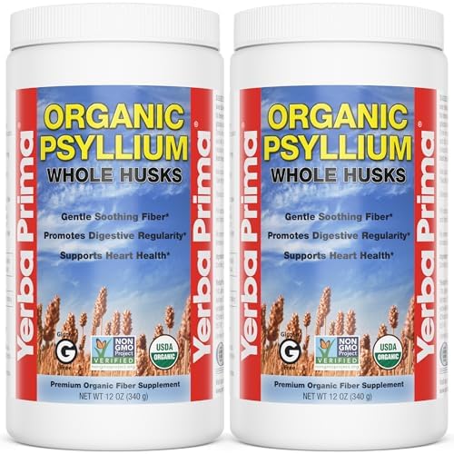 Yerba Prima Organic Psyllium Whole Husks 12 oz - Natural Dietary Fiber Supplement, Non GMO, Gluten Free, Keto and Vegan Friendly for Regularity Support, Unflavored