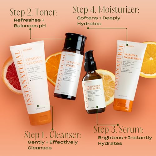InstaNatural Vitamin C Face Serum, Brightens, Hydrates and Reduces Signs of Aging, with Vitamin C, Hyaluronic and Ferulic Acid, 1 FL Oz | All Skin Types, Brightens, Hydrates, and Reduces Signs of Aging, with Vitamin C, Hyaluronic Acid, and Ferulic Acid