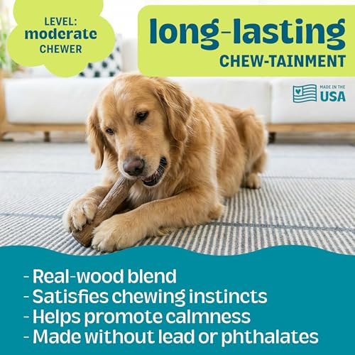 Pupstages Dogwood Dog Chew Toy, Made in the USA – Real-Wood Blend, Natural Flavor & Texture, Moderate Chewers, Small, 5.4"