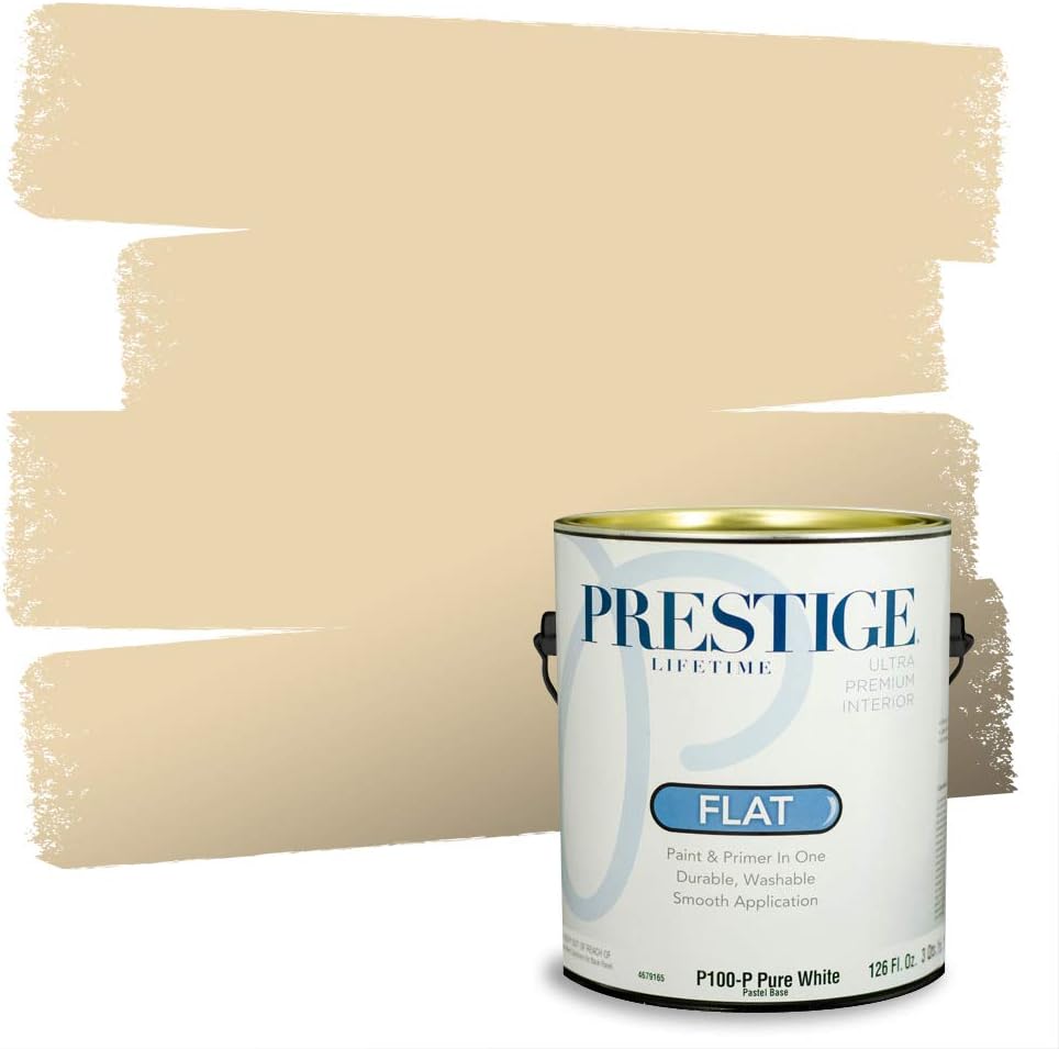 PRESTIGE Paints Exterior Paint and Primer In One, 1-Gallon, Satin, Comparable Match of Sherwin Williams* Cachet Cream*