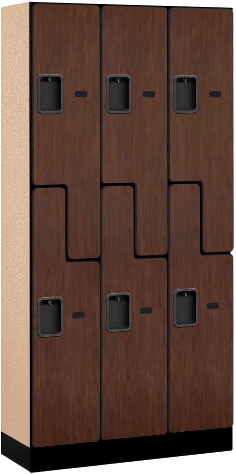 Salsbury Industries Double Tier 'S' Style Designer Wood Locker, Mahogany, 5' 3" x 15"