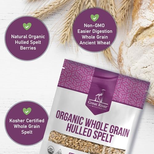 Great River Milling Organic Hulled Spelt Berries, Ancient Grain, 25 lb | Organic Hulled Spelt Berries for fresh spelt flour, bread, salads, pilaf, hot cereal and grain bowls; chewy cooked berries