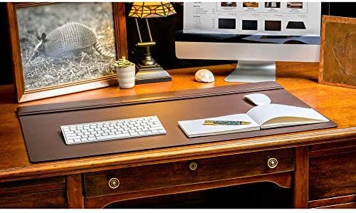 DACASSO Leather Desk Pad with Top Rail - Luxury Leather Desk Blotter for Writing - Executive Desk Surface Protector - (Chocolate Brown, 34” x 20”)