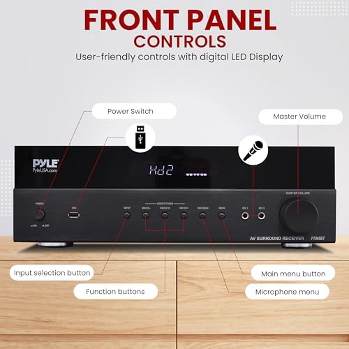 Pyle 5.2 Channel Hi-Fi Home Theater Receiver - 1000W MAX Wireless BT Surround Sound Stereo Amplifier System with 4k Ultra HD Support, MP3/USB/DAC