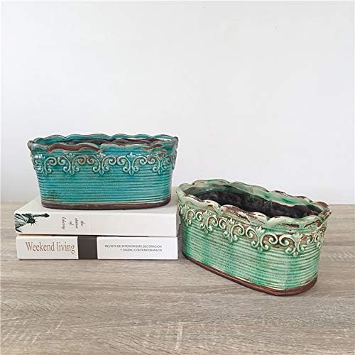 Blue Rectangular Ceramic Succulent Planter, 10 Inch, Indoor Use