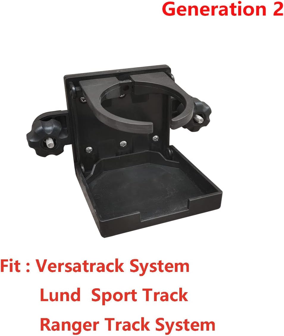 Brocraft Folding Cup Holder for Tracker Boat Versatrack System/90 Degree Lund Sport Track-Black(Generation 2)