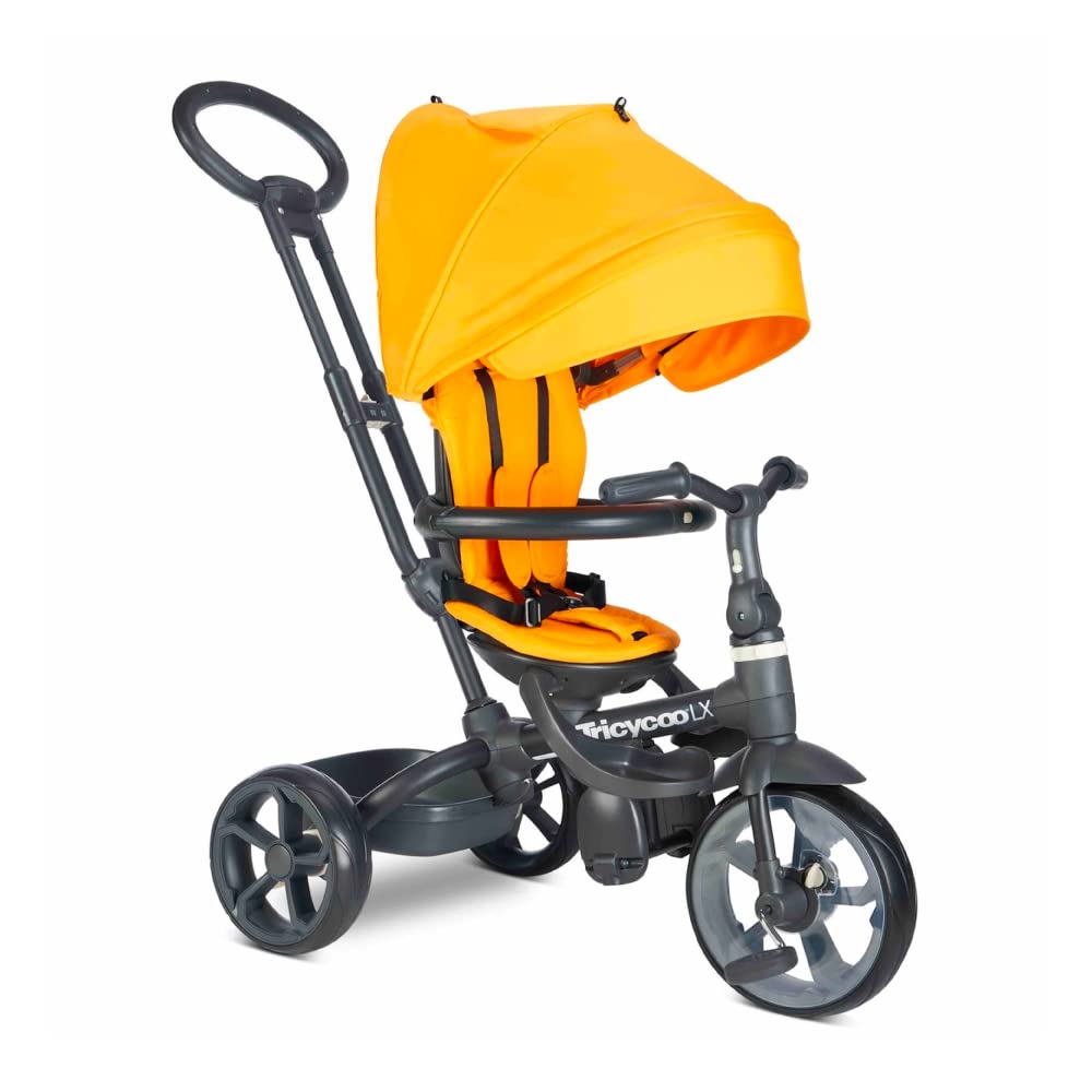 Joovy Tricycoo 4.1 Kids Tricycle with 4-Stages Featuring Extra-Wide Front Tire, Removable and Adjustable Parent Handle, Safety Harness