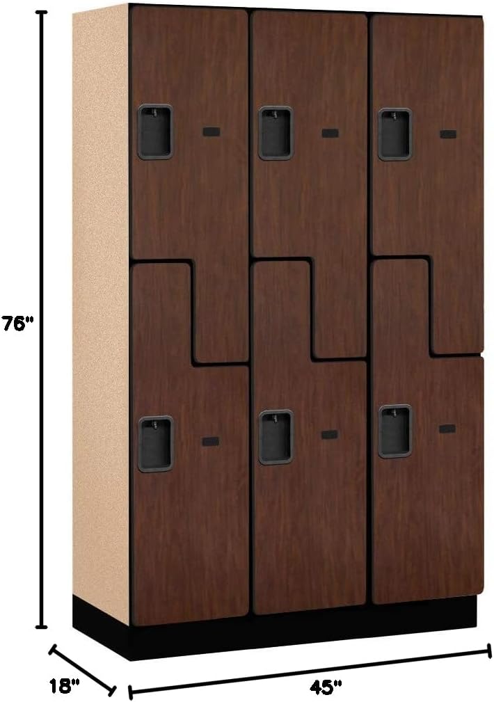 Salsbury Industries 2-Tier S-Style Extra Wide Designer Wood Locker with Three Wide Storage Units, 6-Feet High by 18-Inch Deep, Mahogany