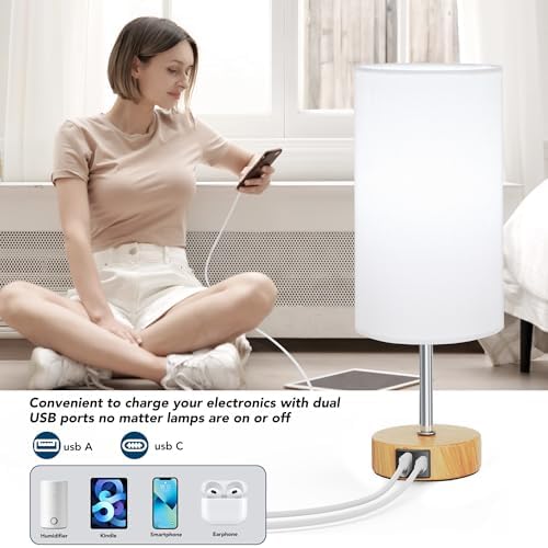ROTTOGOON 12.8" Touch Control Table Lamp, 3-Way Dimmable Small Bedside Nightstand Lamp with 2 USB Ports