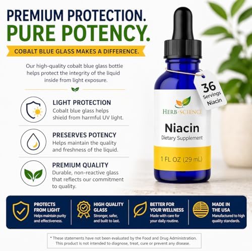 Liquid Vitamin B3 Niacin Drops, Alcohol-Free, 1 Oz | Easy-to-Take Liquid Formula with Flexible Serving, Vegan, Non-GMO