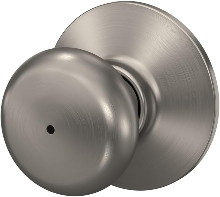 Schlage Plymouth Bed/Bath Privacy Door Knob with Lock, Satin Nickel | Interior bedroom or bathroom door knob with push button lock, Easy to install, Certified durability, Universal fit