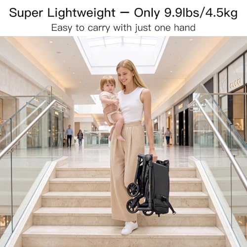 Gromast Travel Stroller for Airplane, Ultra Compact & Lightweight – Only 9.9 lbs, Portable Infant Toddler Baby Stroller, w/UPF 50+ Canopy - Black