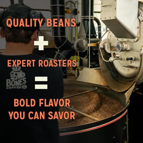 Bones Coffee Company Highland Grog, Butterscotch Caramel Flavored Coffee, Medium Roast Low Acid Arabica Beans Compatible with Auto drip and French Press Coffee Maker, 12 Oz Whole Bean