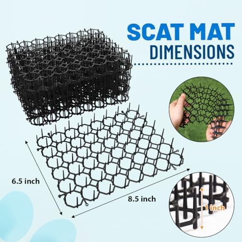 8.5 X 6.5 Inch Scat Mat for Cats with 12 Garden Staples & 12 Ties, 24 Pack Cat Deterrent Mat for Garden Fence & Animal Barrier