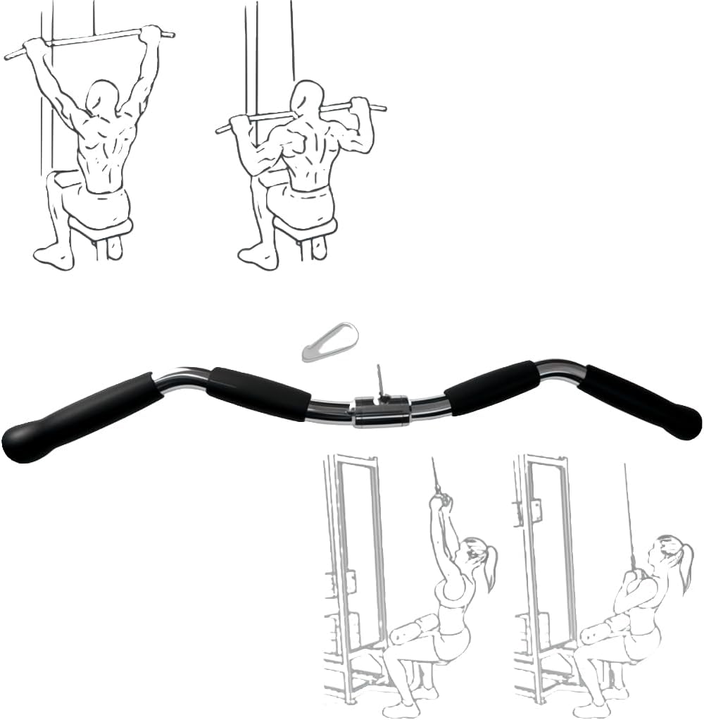Revolving Lat Pulldown Bar for Cable Machine, Straight Bar with Rubber Grip - Tricep Press Down, Curl & Back Exercise Attachment for Home Gym