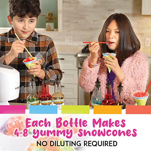 Hawaiian Shaved Ice Syrup Assortment with 10 - 16oz Bottles, 50 Snow Cone Cups, 50 Spoon Straws
