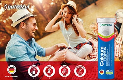 Nutrazul Calcium + Vitamin D3 Effervescent Tablets, for Bone Health Maintenance, 500 mg Calcium and 2.5 mcg Vitamin D3