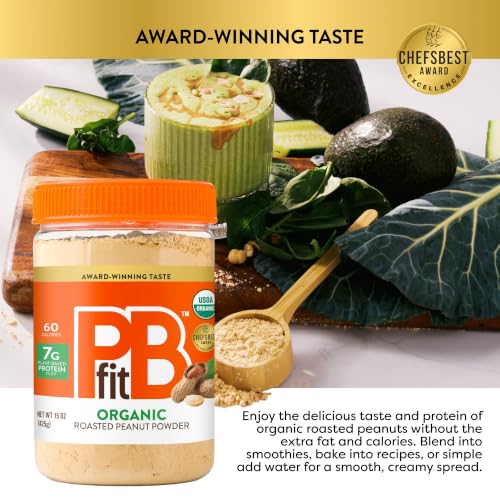 PBfit 30 Ounce Organic Peanut Butter Powder, Powdered Peanut Spread from Real Roasted Pressed Peanuts, 7g of Protein 7% DV, Gluten-Free, 60 calories, 87% less fat (Pack of 1)