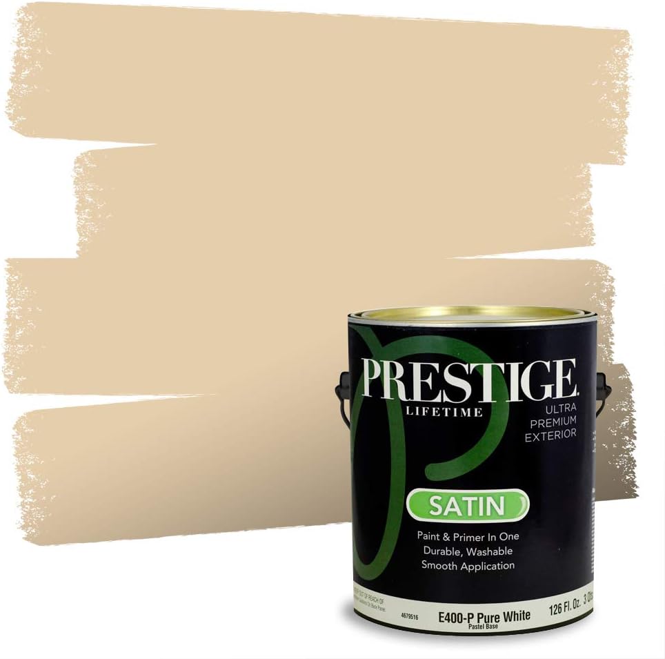 PRESTIGE Paints Exterior Paint and Primer In One, 1-Gallon, Satin, Comparable Match of Sherwin Williams* Relaxed Khaki*