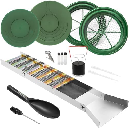 ASR Outdoor 15PC Gold Panning Kit for Adults with Sluice Box and (2) 5-Gallon Bucket Classifier Screens