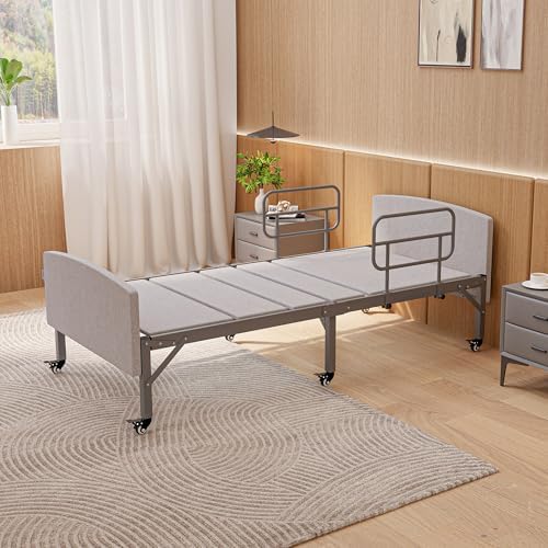 Adjustable Hospital Bed for Home Use with Hospital Mattress | Wooden Bed Deck, Headboard & Footboard, Wireless Remote, Mobility Support, Locking Casters,750 LBS Capacity