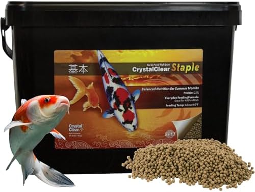 CrystalClear Staple Pond Fish Food for Koi & Goldfish, 8.8 Pound Bucket | Protein packed floating pellets for summer nutrition with easy digestion to support healthy growth and vitality