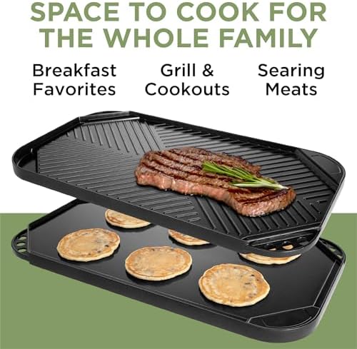 Ecolution Reversible Grill/Griddle Pan, Non-Stick, Dishwasher Safe, Double Burner Family Griddle Grill Pan Cookware, Cast Aluminum