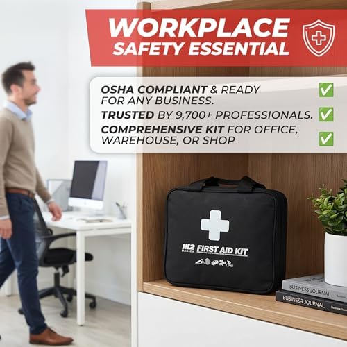 M2 BASICS 300 Piece Premium First Aid Kit w/Durable Bag for Home, Business | Office, Workplace, Car, Garage, Kitchen, Family, Classroom, Jobsite