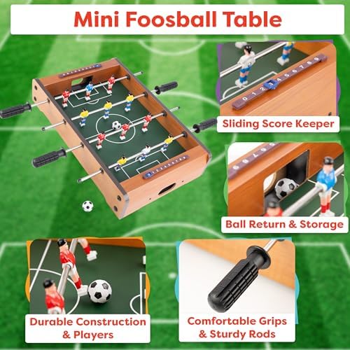 Foosball Table - 20-Inch Mini Soccer/Football Table Game for Arcade, Game Room, and Mancave - Set Includes Two Balls and Score Keeper by Hey Play