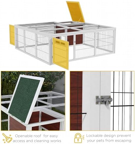 PawHut 59" Outdoor Rabbit Hutch Playpen Bunny Cage for Rabbits Dark Brown | Wooden Tortoise House Habitat, Outdoor Tortoise Enclosure