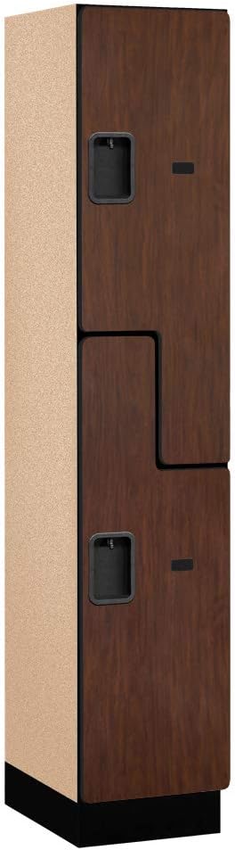 Salsbury Industries 2-Tier S-Style Extra Wide Designer Wood Locker with One Wide Storage Unit, 6-Feet High by 18-Inch Deep, Mahogany