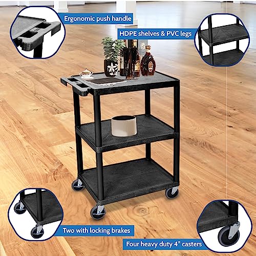LUXOR STC222-B 3-Shelf Utility Cart, Black